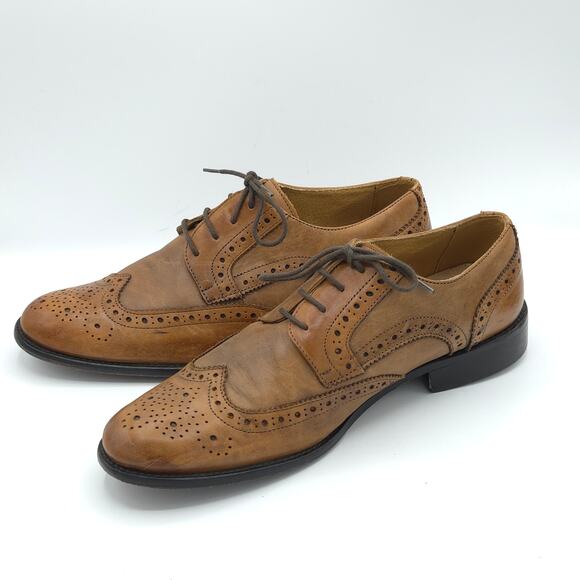 Vero Cuoio Men’s Size EU 42 US 9 wing tip brown tan dress  shoes  Made in Italy main image 5